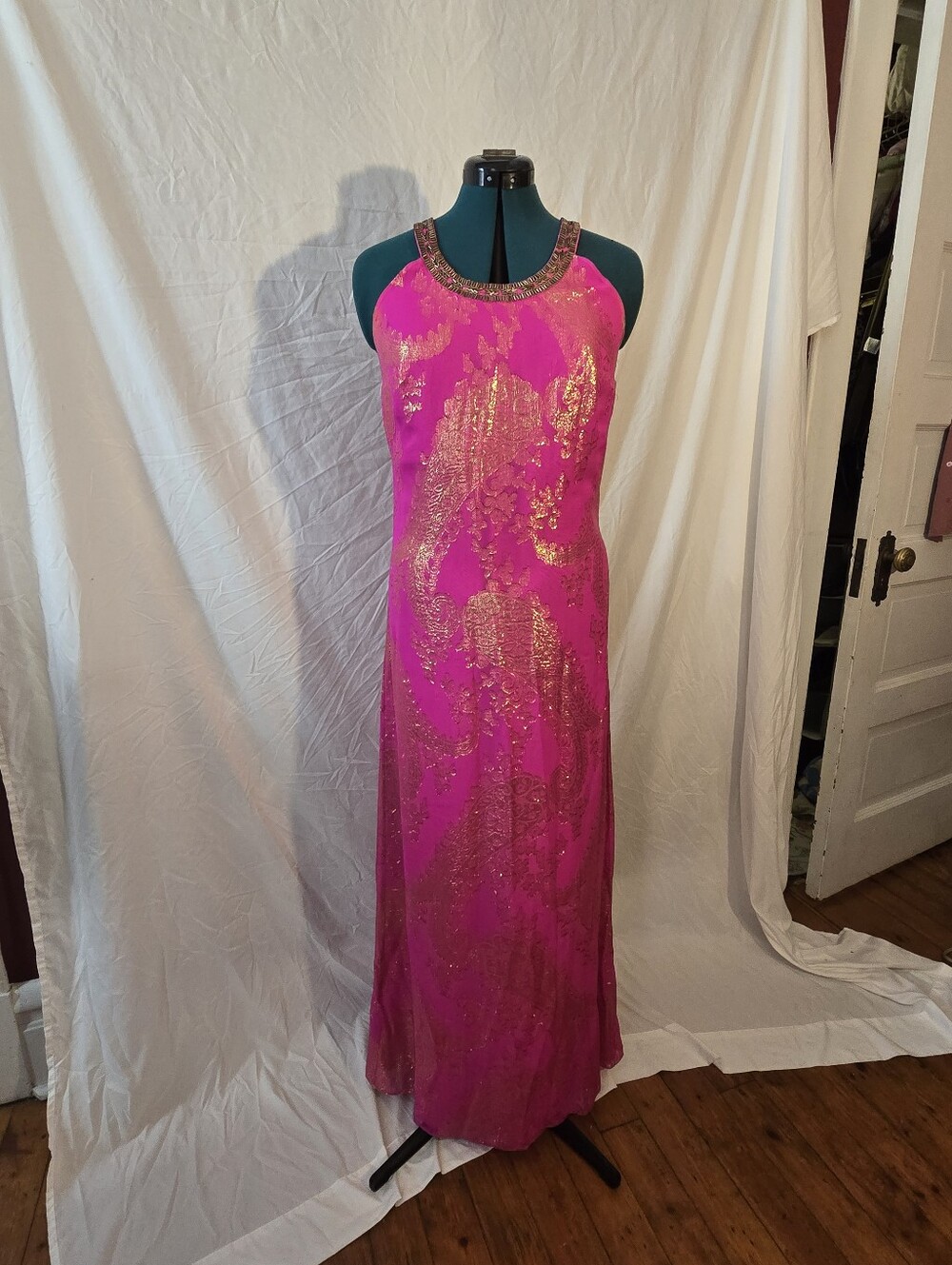 Lily Pulitzer Beaded Halter Neck Women's Top in Hot Pink with Gold Accents